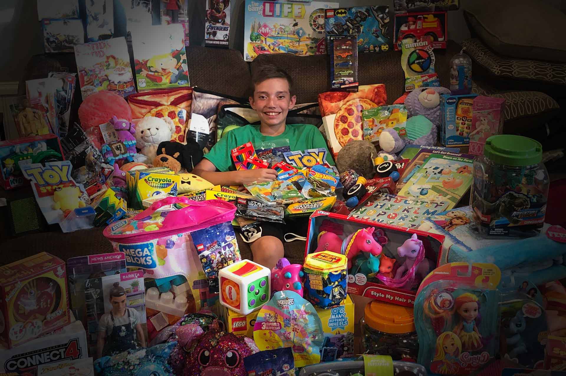 Jakob with his purchased gifts